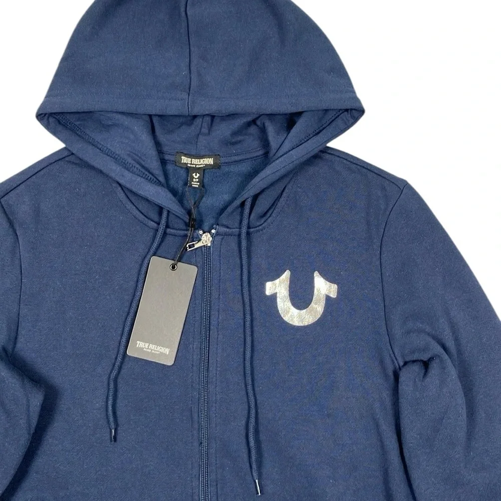 True Religion Zip Hoodie City Buddha Blue Sweatshirt NWT